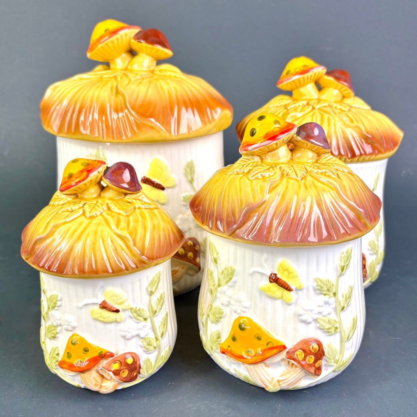 Vintage Sears Roebuck Mushroom Canister Set – Set of 4 – Made in Japan – 1970s Retro Kitchen Storage