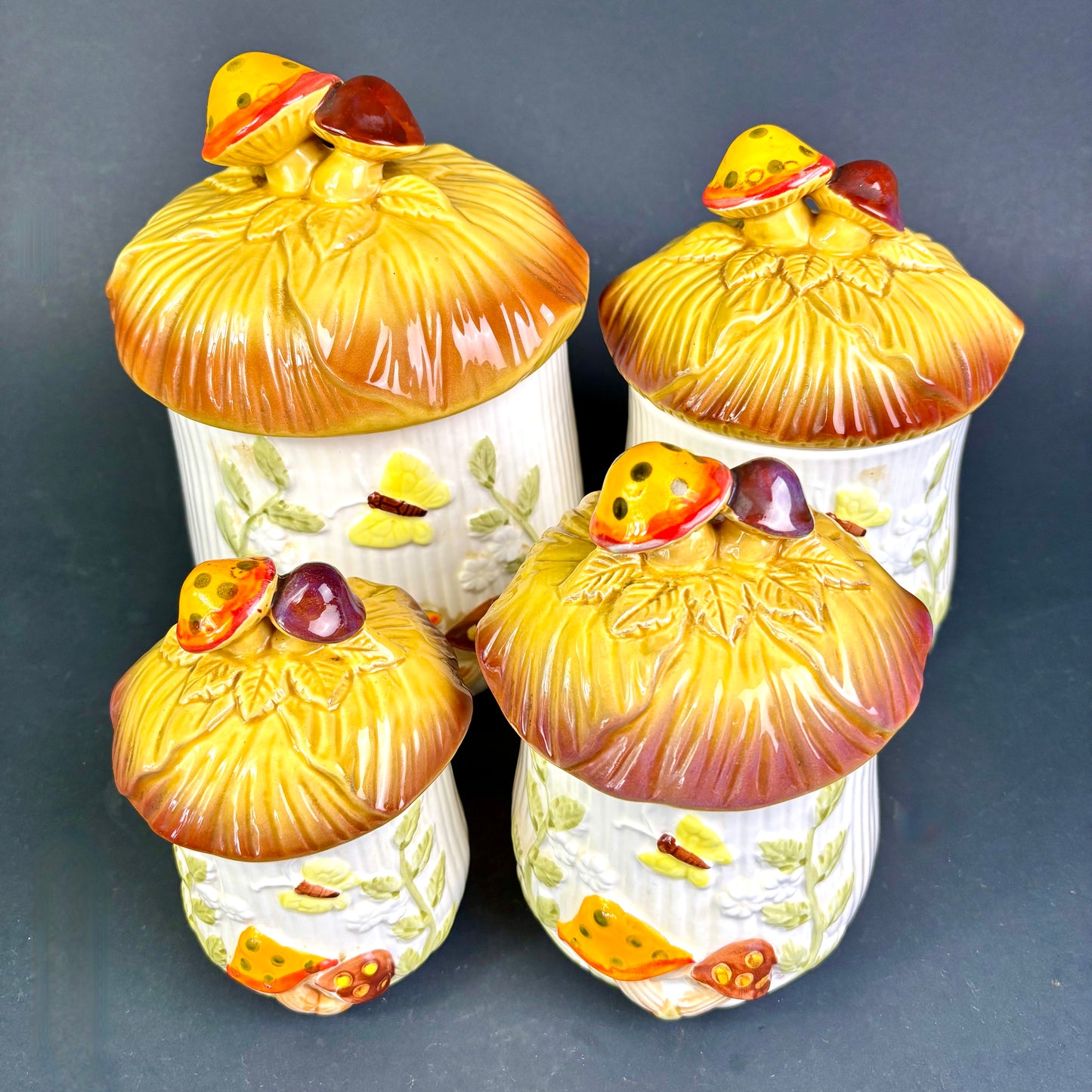 Vintage Sears Roebuck Mushroom Canister Set – Set of 4 – Made in Japan – 1970s Retro Kitchen Storage