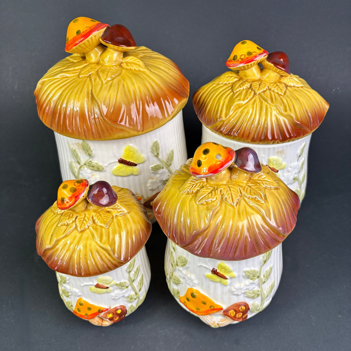 Vintage Japanese Mushroom Canister Set – Set of Four