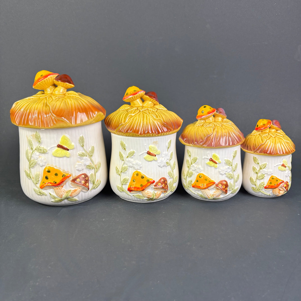 Vintage Japanese Mushroom Canister Set – Set of Four