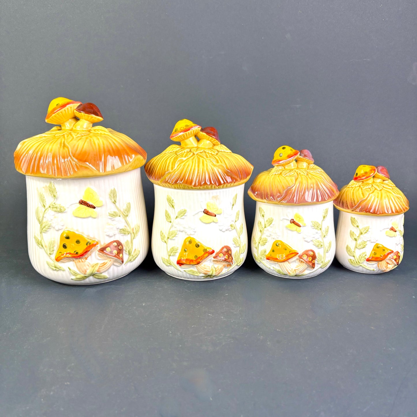 Vintage Sears Roebuck Mushroom Canister Set – Set of 4 – Made in Japan – 1970s Retro Kitchen Storage