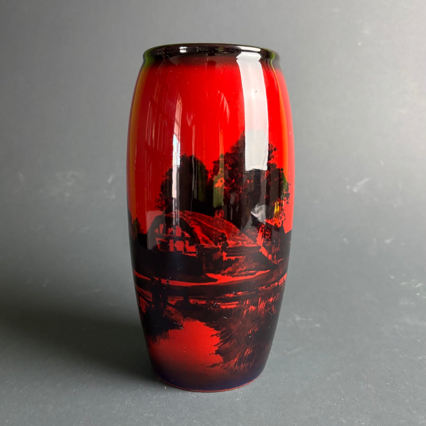 Royal Doulton Flambé Landscape Vase – Red Flambe Glaze – England – 20 cm