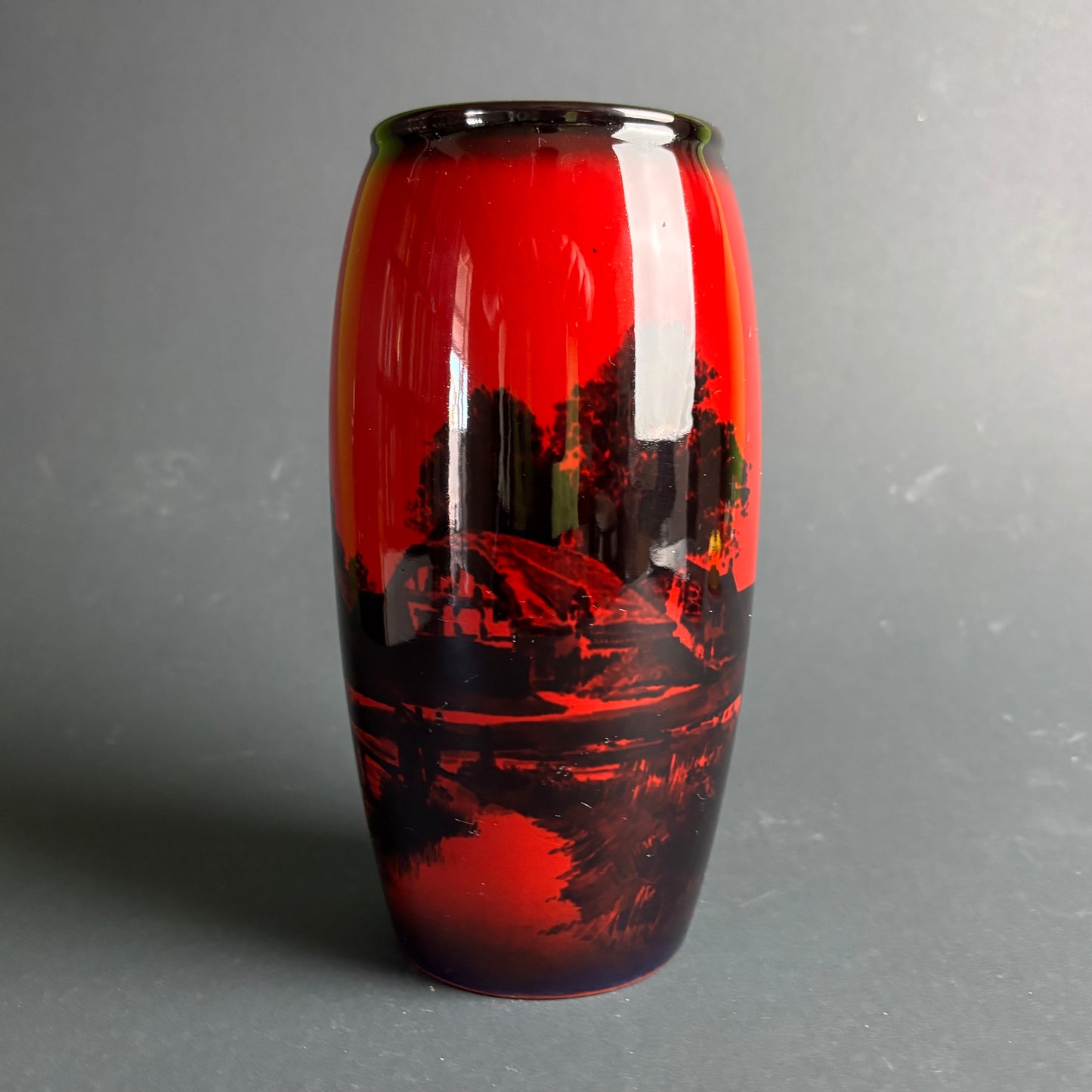 Royal Doulton Flambé Landscape Vase – Red Flambe Glaze – England – 20 cm