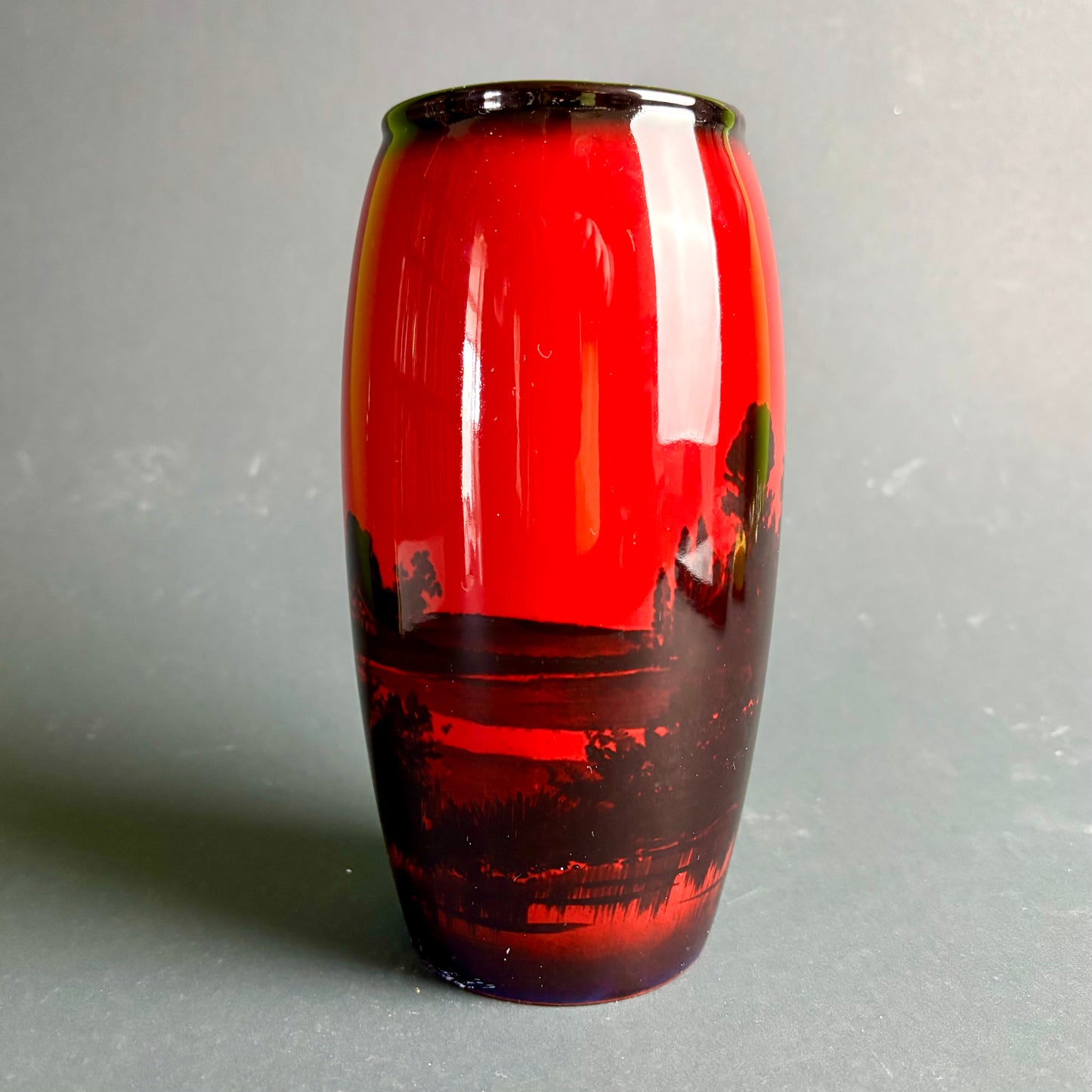 Royal Doulton Flambé Landscape Vase – Red Flambe Glaze – England – 20 cm