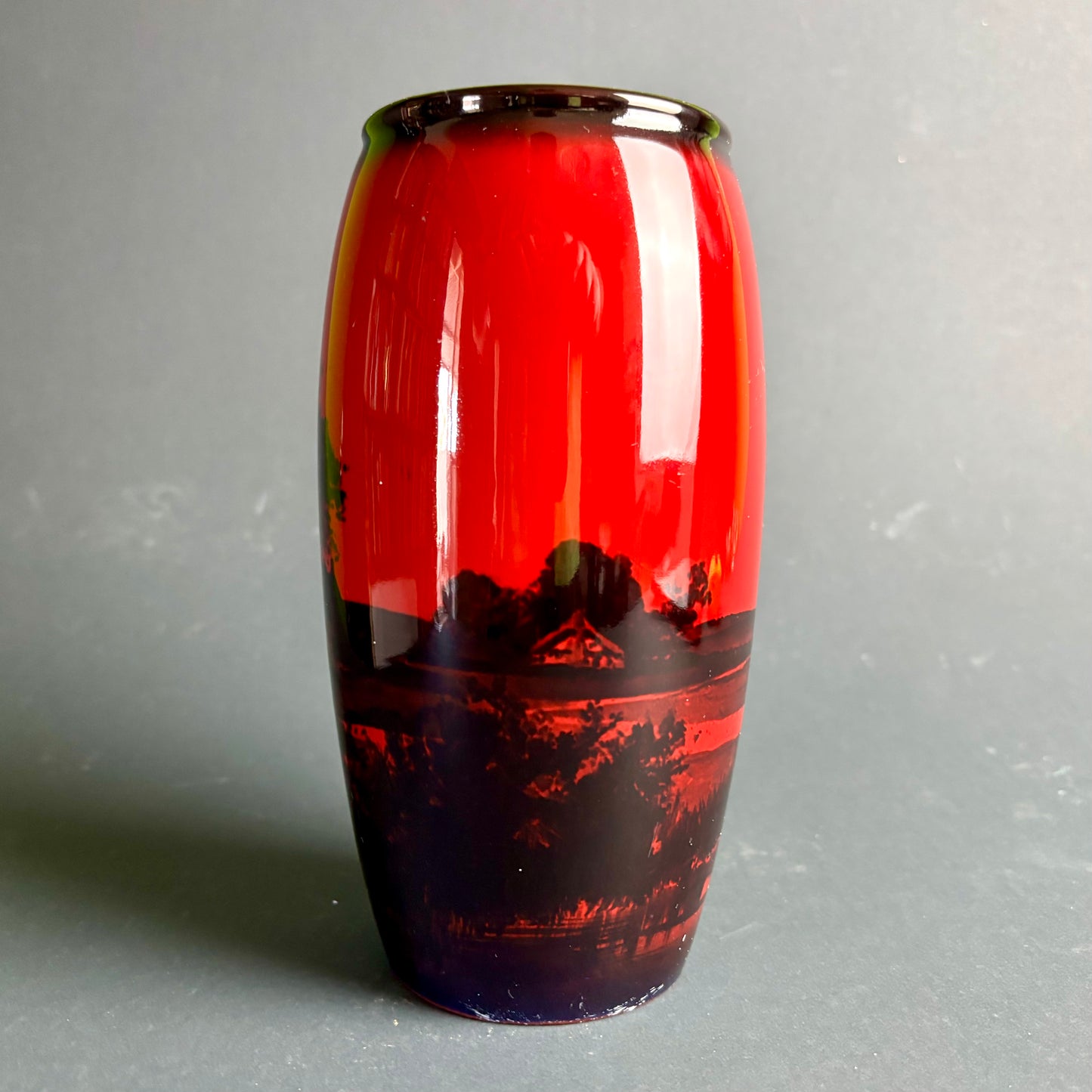 Royal Doulton Flambé Landscape Vase – Red Flambe Glaze – England – 20 cm