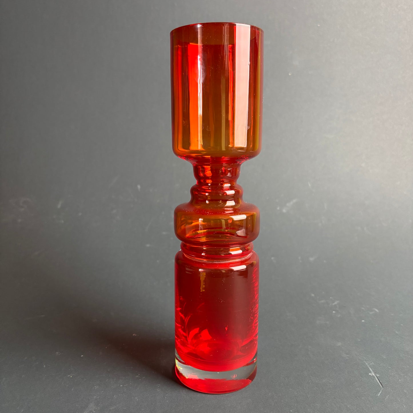 Mid Century Red Glass Vase Scandinavian Style Tall Art Glass Retro 27cm