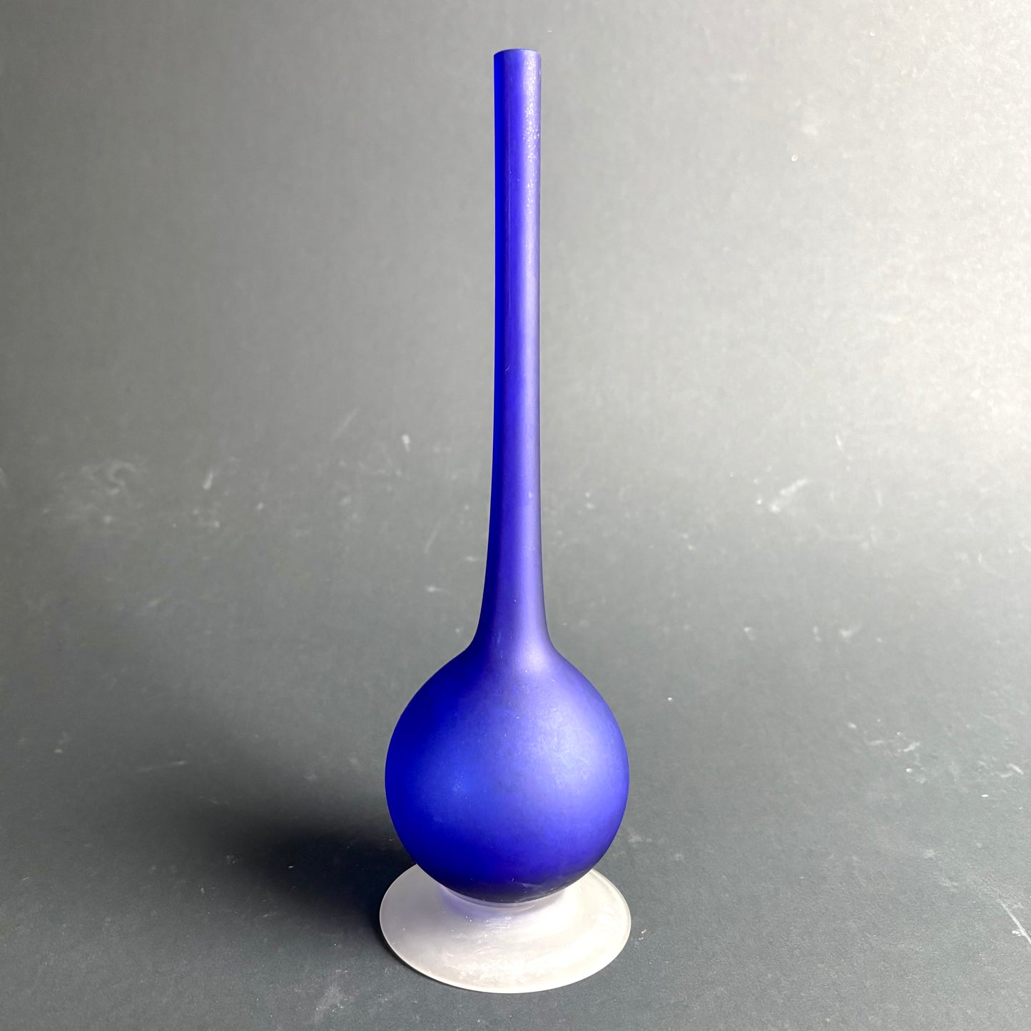 Vintage Murano Glass Vase – Cobalt Blue Satin – “Sunset ’66” Label – Italy – 26 cm