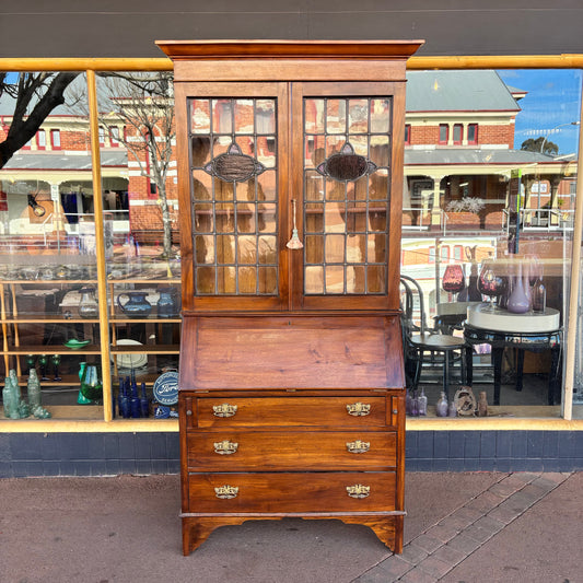 Australian Federation Blackwood Leadlight Bureau Bookcase c.1910–1925