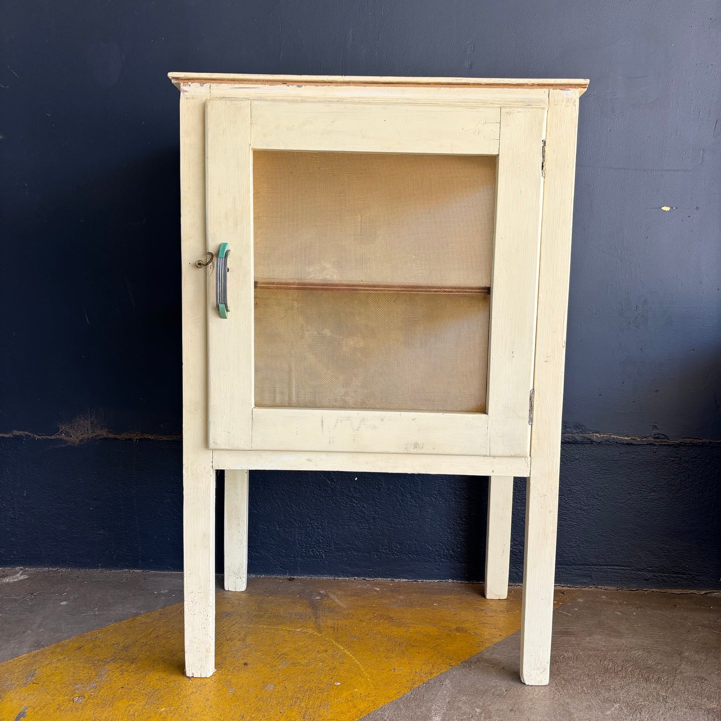 Vintage Cream-Painted Meat Safe with Mesh Panels