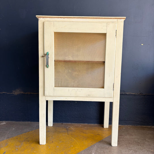 Vintage Cream-Painted Meat Safe with Mesh Panels