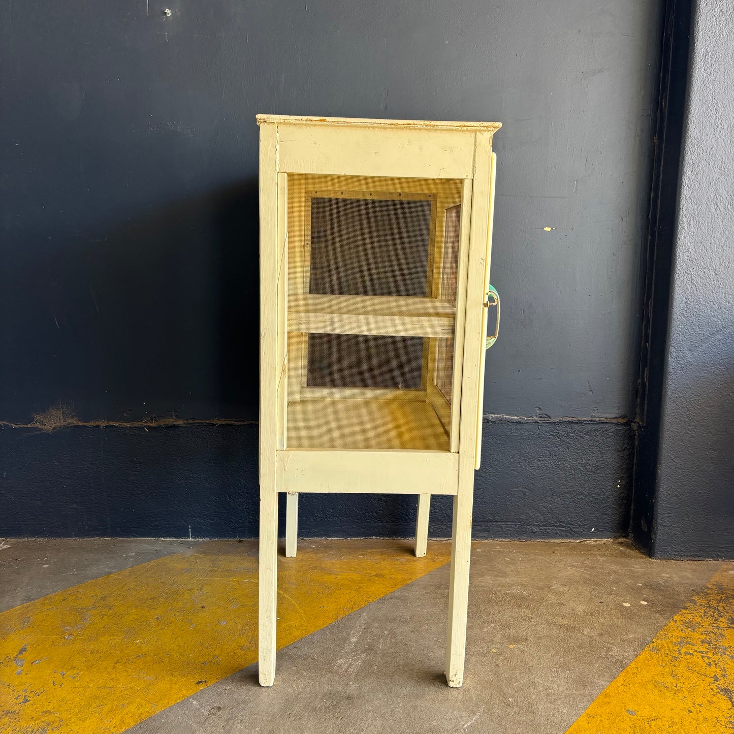 Vintage Cream-Painted Meat Safe with Mesh Panels