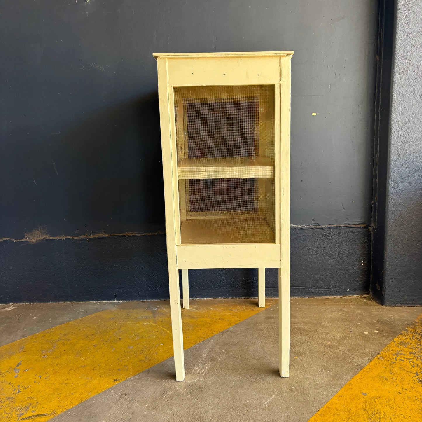 Vintage Cream-Painted Meat Safe with Mesh Panels