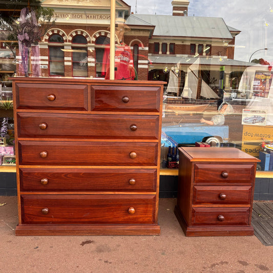 Solid Jarrah Chest of Drawers & Matching Bedside – Australian Made Timber Bedroom Suite