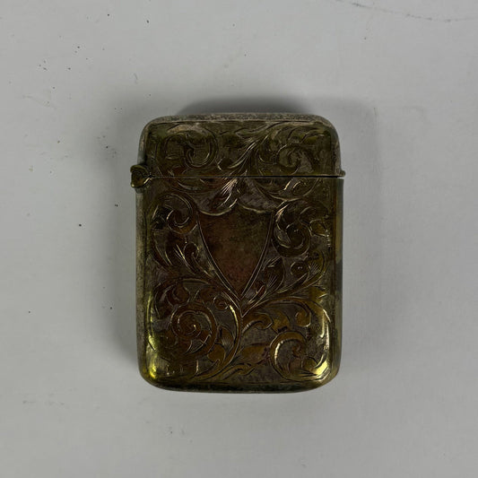 Antique Silver Plate Engraved Vesta Case / Match Safe