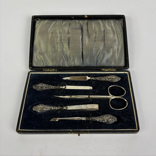 Vintage Hallmarked Sterling Silver Vanity Set – Five Piece – Original Case