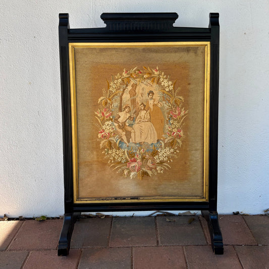 Victorian Ebonised Fire Screen with Needlework Panel