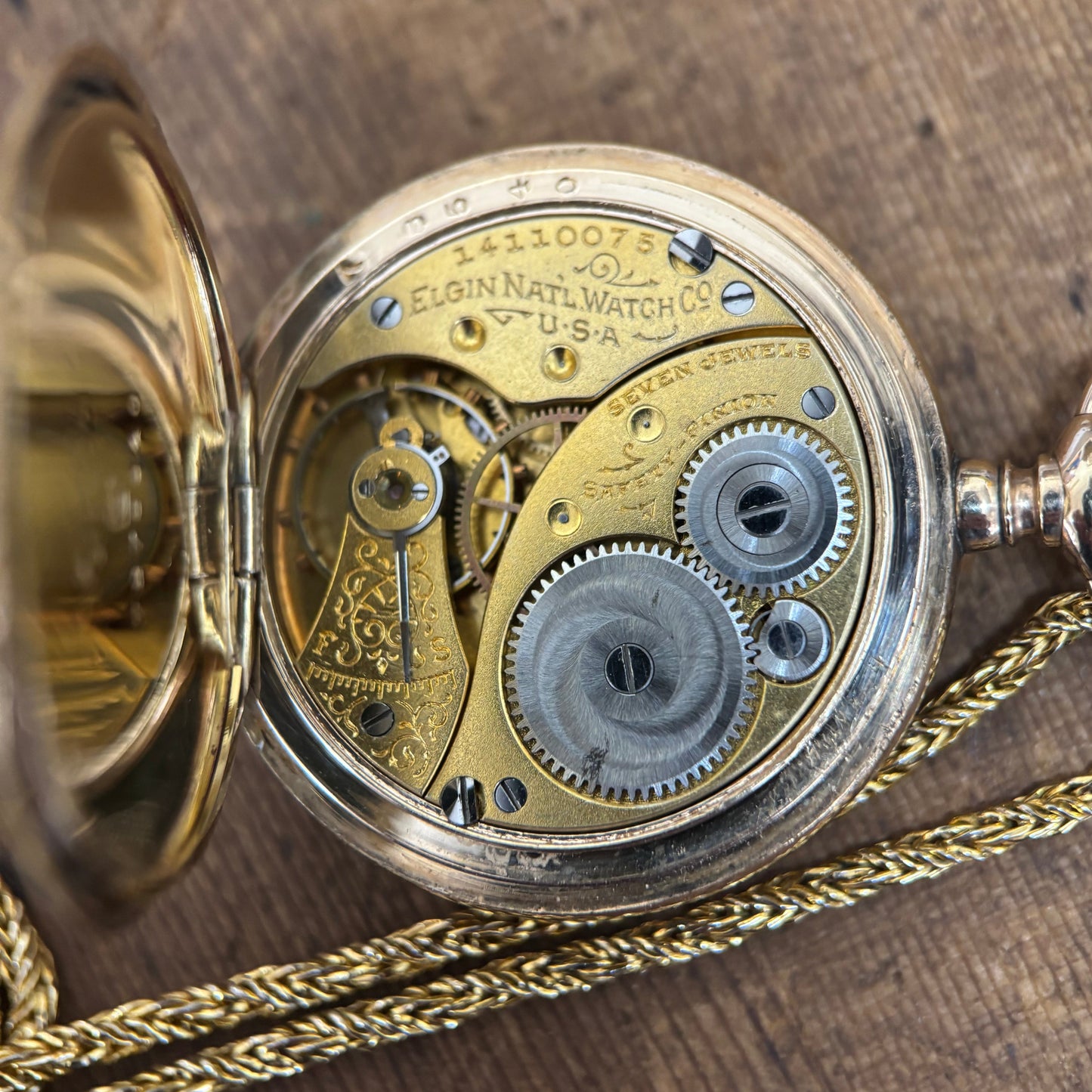 Ladies' Elgin gold-filled hunter pocket watch with chain