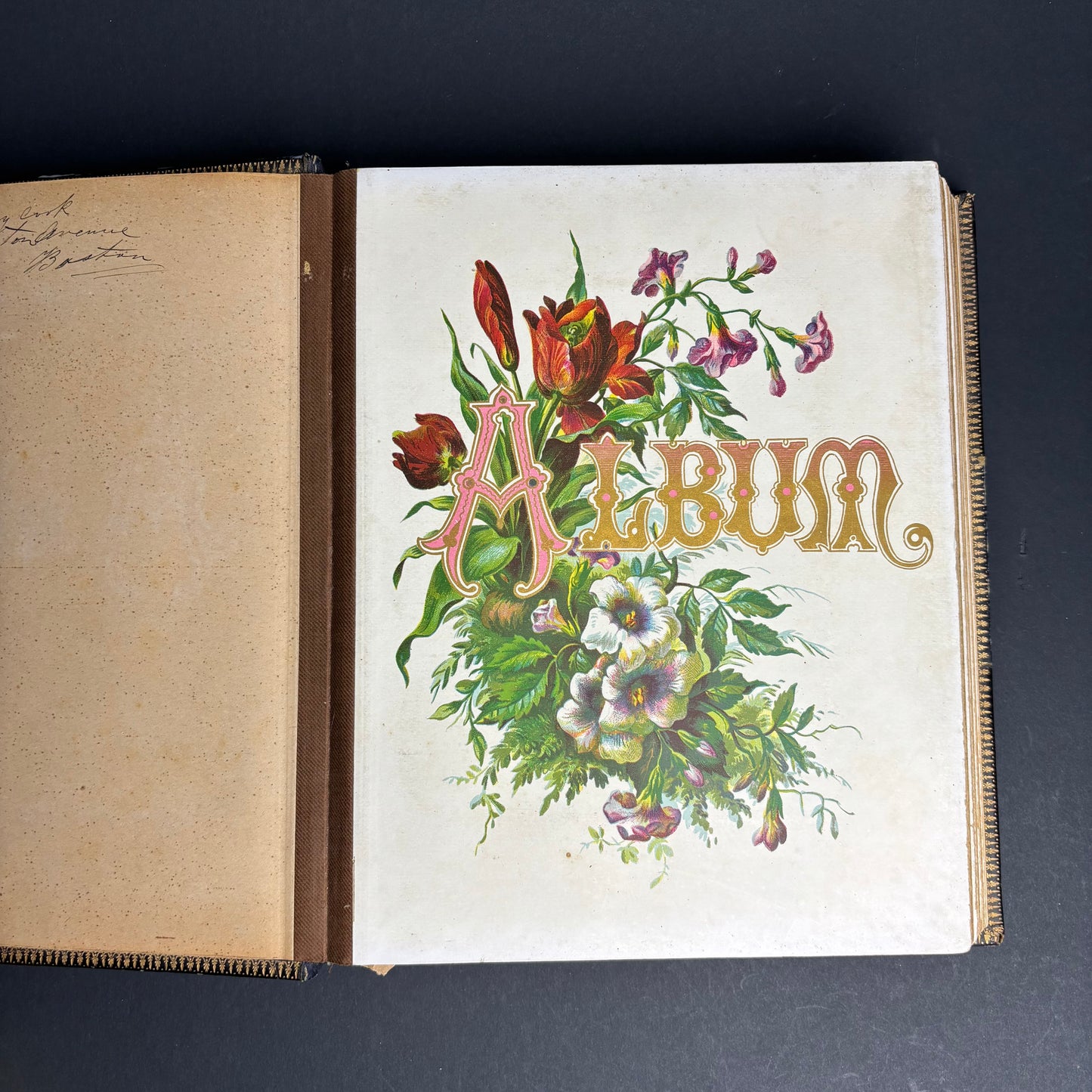 Victorian Leather Photograph Album c.1880s – Embossed Gilt Cover