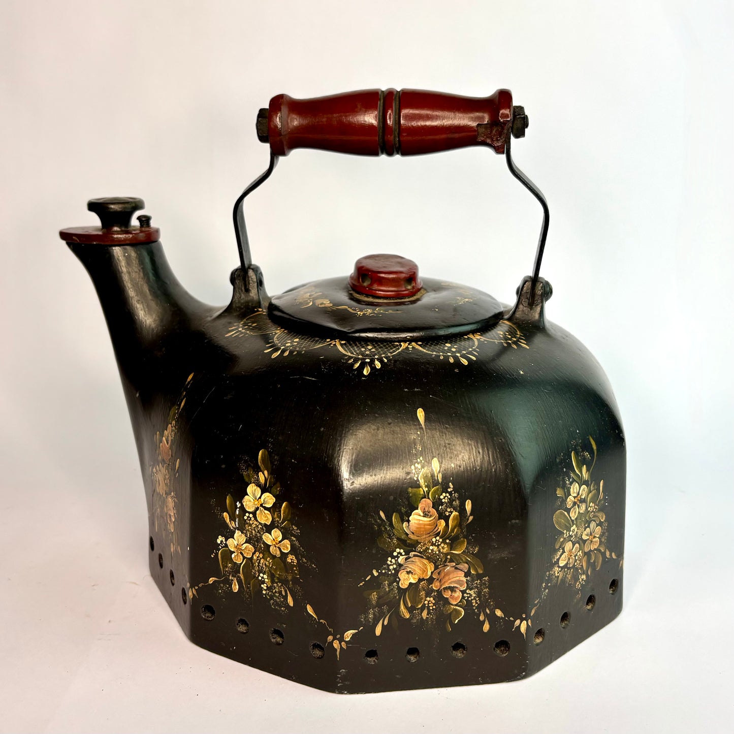 Vintage Hand-Painted Toleware Kettle — c.1940s–50s