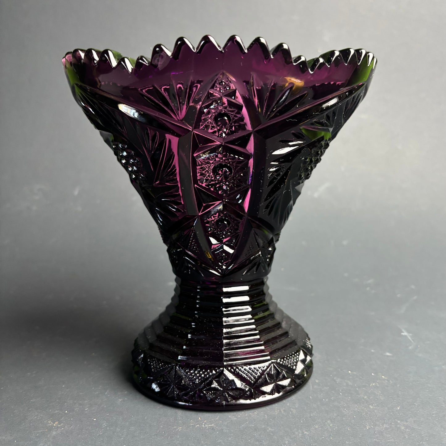 Vintage Amethyst Glass Pedestal Compote Bowl