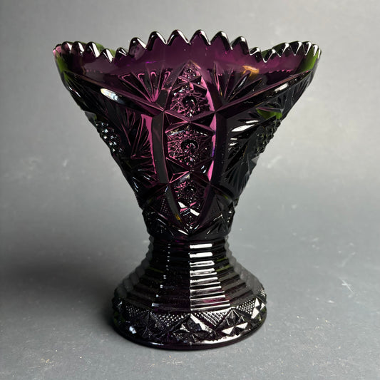 Vintage Amethyst Glass Pedestal Compote Bowl
