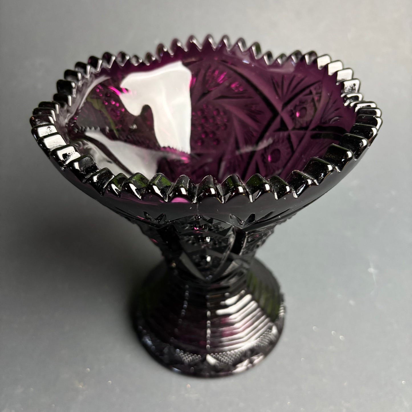 Vintage Amethyst Glass Pedestal Compote Bowl