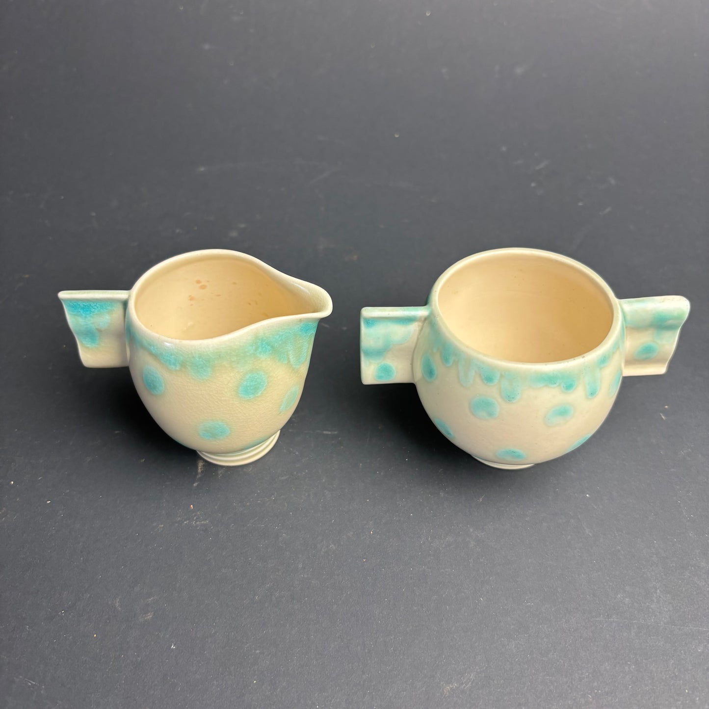 Carlton Ware Creamer & Sugar Set – Turquoise Spot Glaze