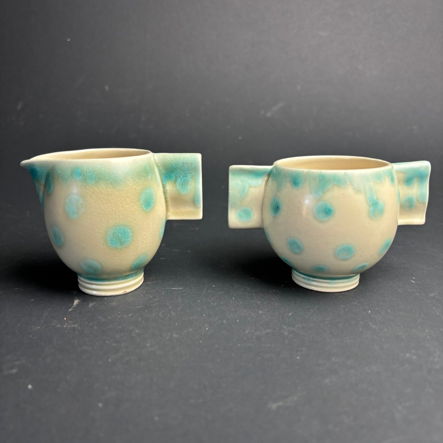 Carlton Ware Creamer & Sugar Set – Turquoise Spot Glaze