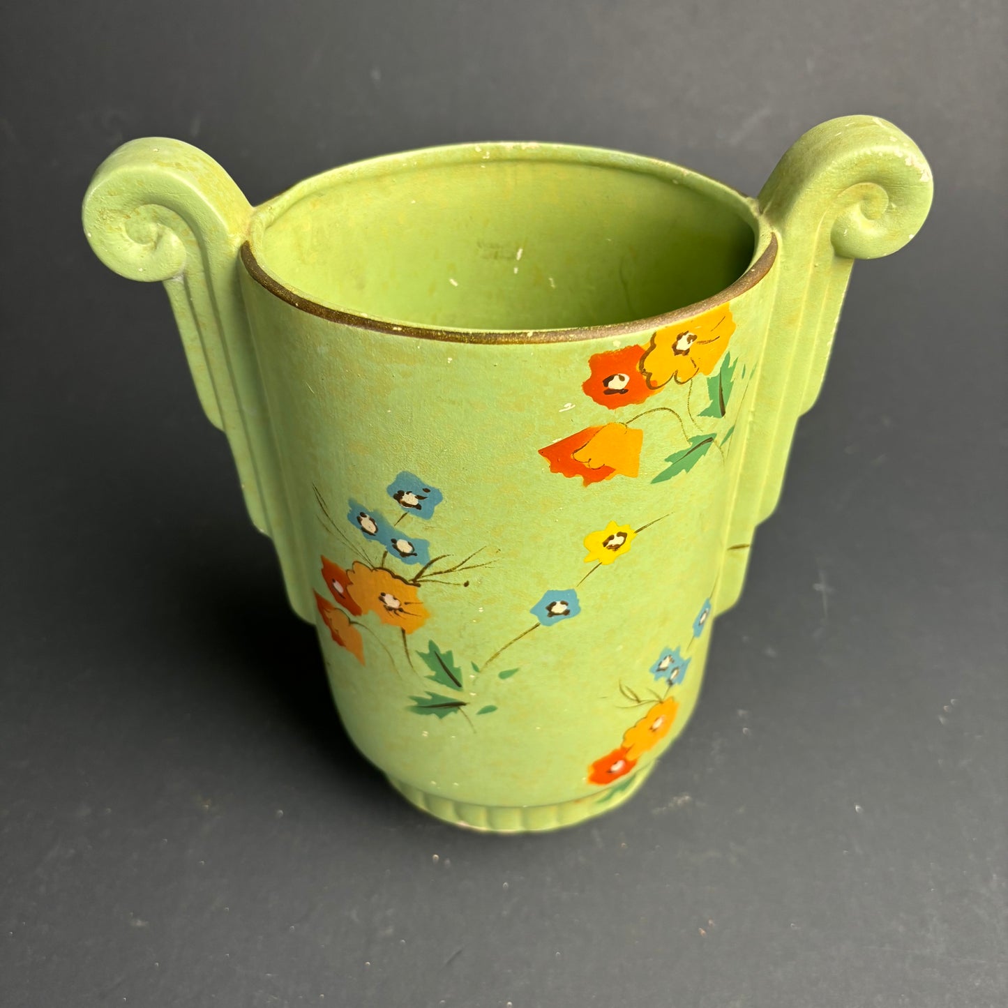 Large Vintage English Art Deco Vase – Twin Handle – Hand Painted Floral