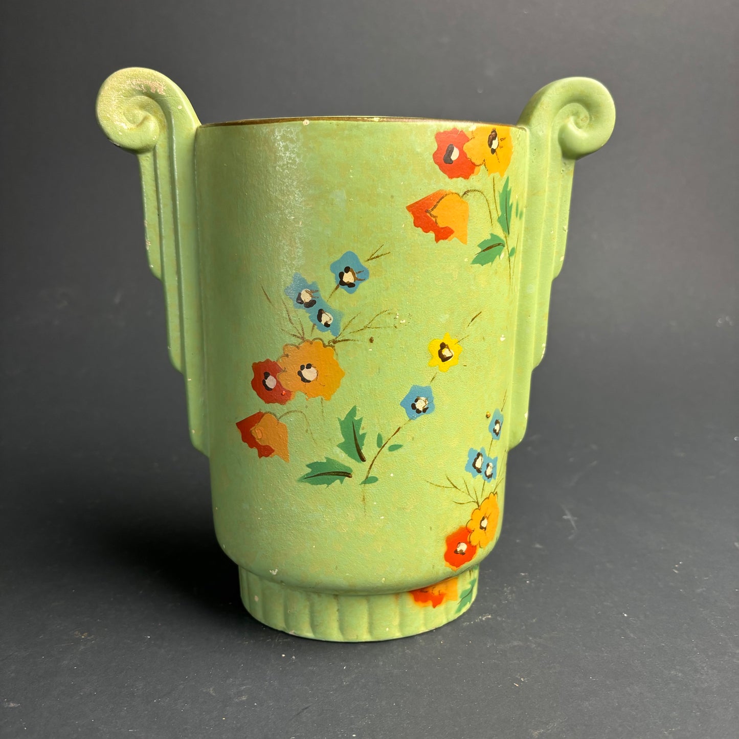 Large Vintage English Art Deco Vase – Twin Handle – Hand Painted Floral