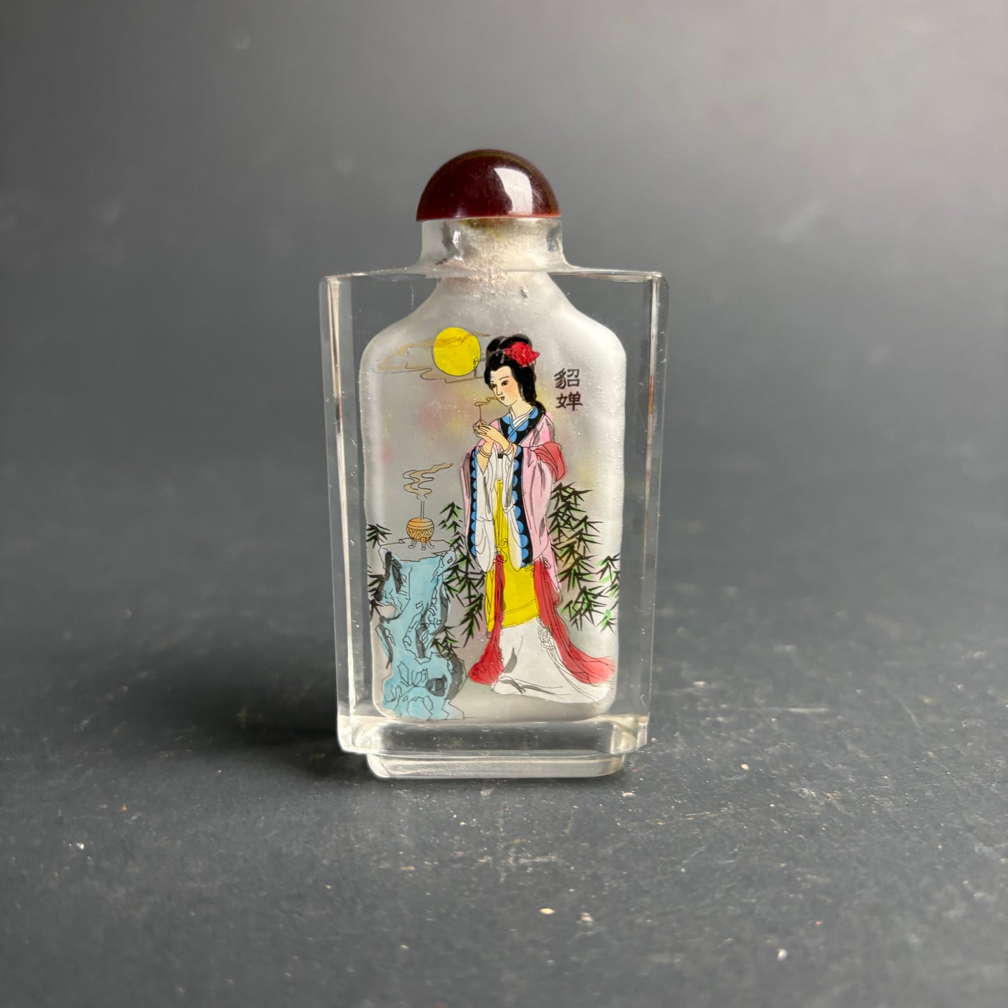 Chinese Inside-Painted Snuff Bottle – Hand Painted Glass – Figural & Floral Scene