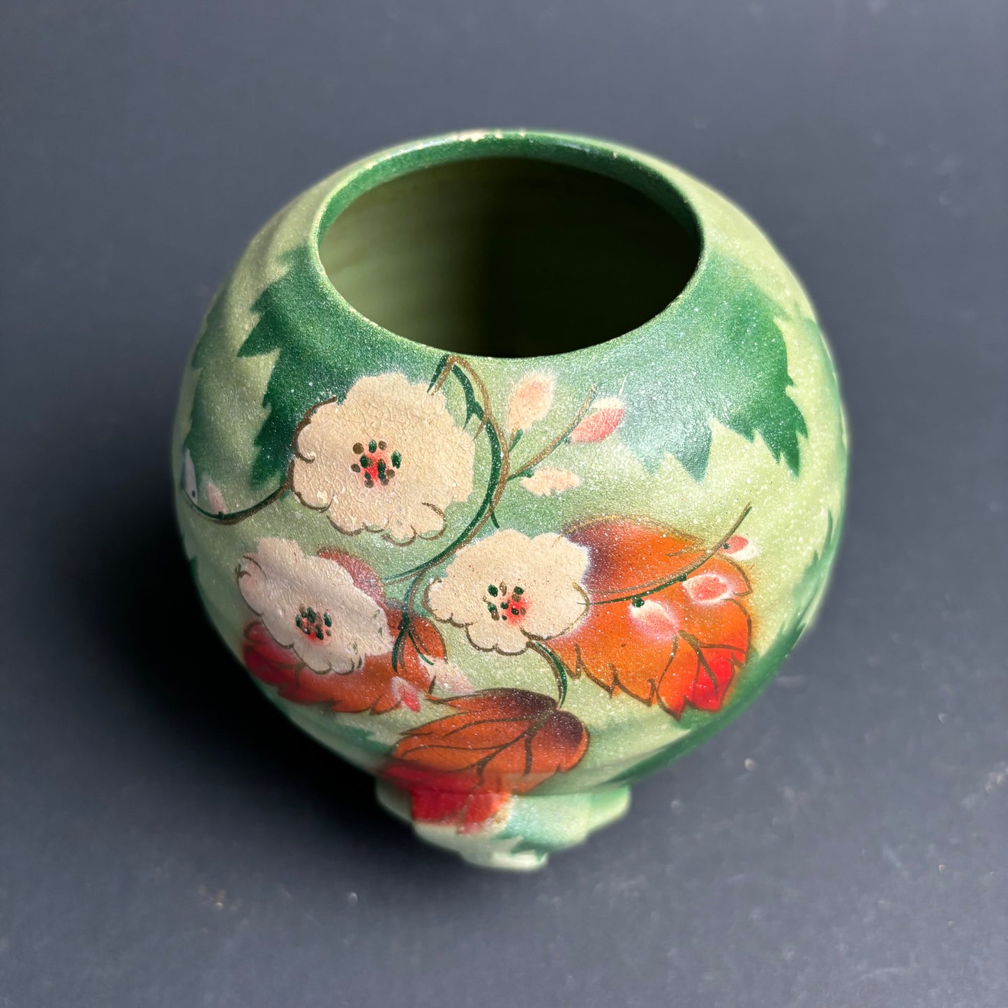 Vintage Art Deco Vase – Hand Painted Floral – Matte Glaze