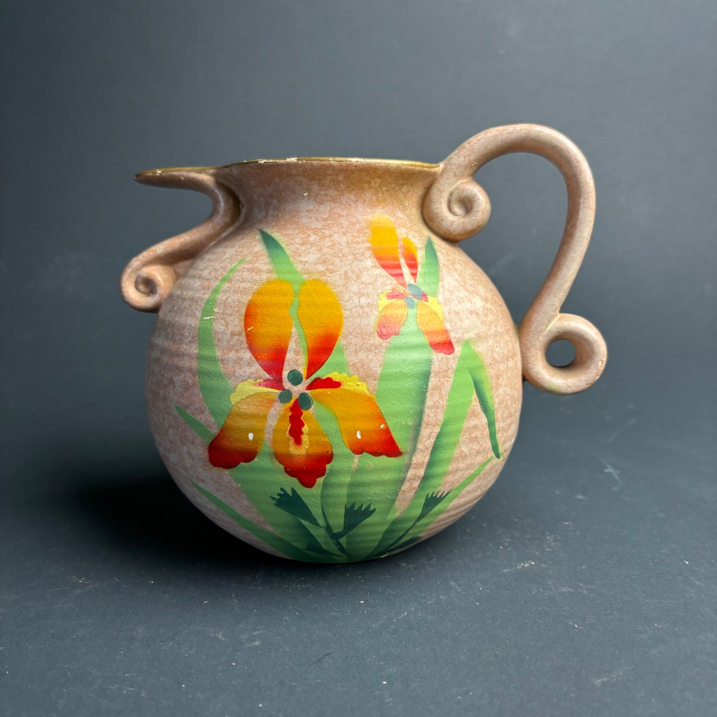 Vintage English Pottery Jug – Hand Painted Floral – Art Deco Form