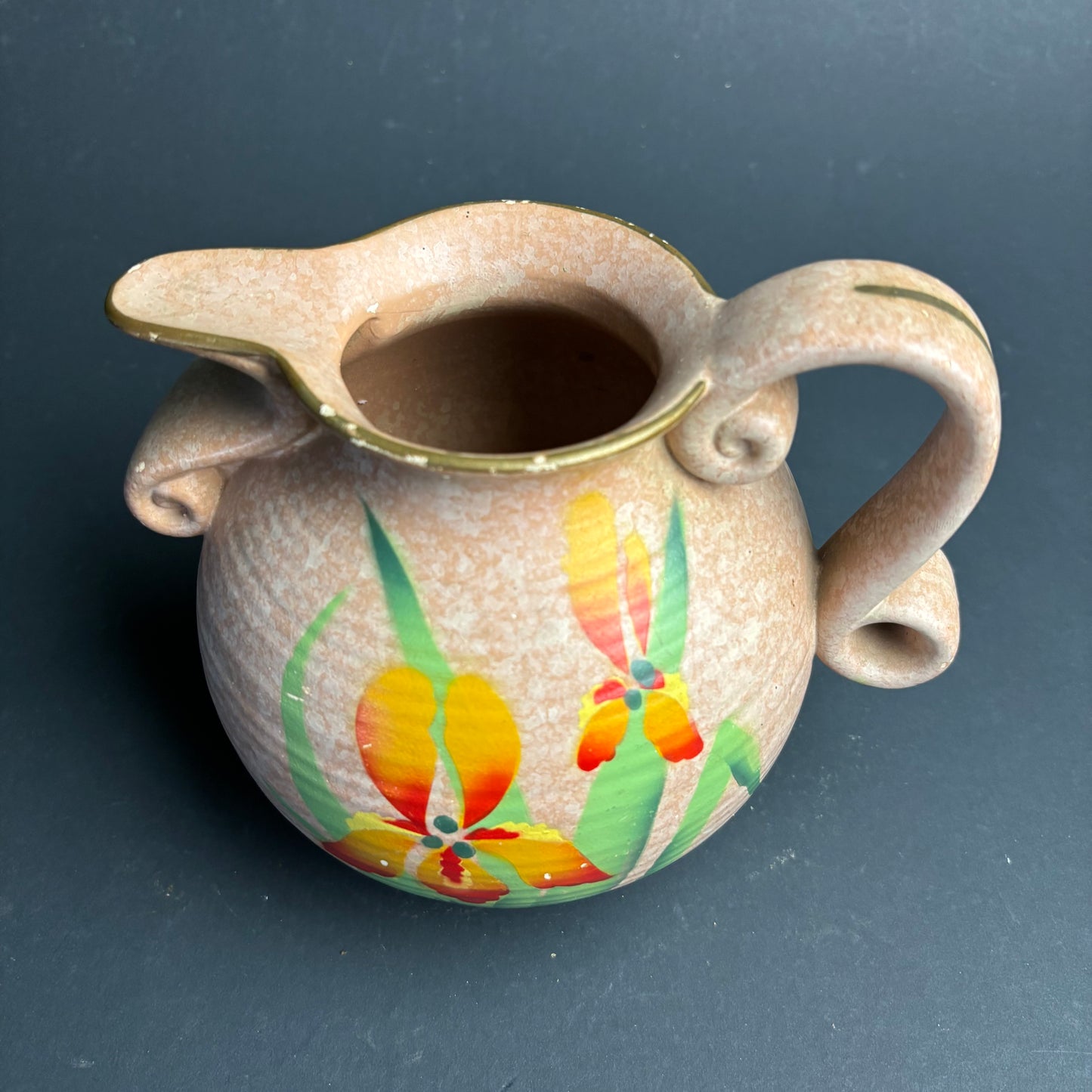 Vintage English Pottery Jug – Hand Painted Floral – Art Deco Form