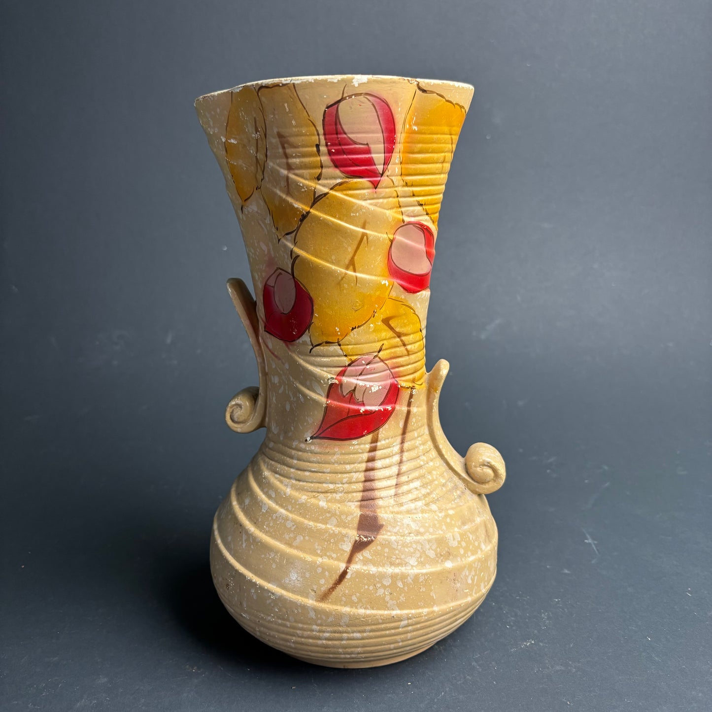 Vintage English Pottery Vase – Leaf Design – 26cm – Mid Century