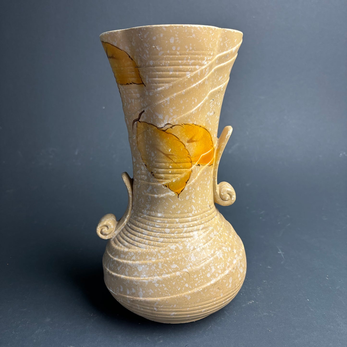 Vintage English Pottery Vase – Leaf Design – 26cm – Mid Century