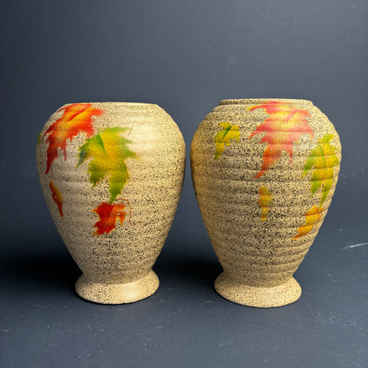 Pair Vintage English Pottery Vases – Mid Century Maple Leaf