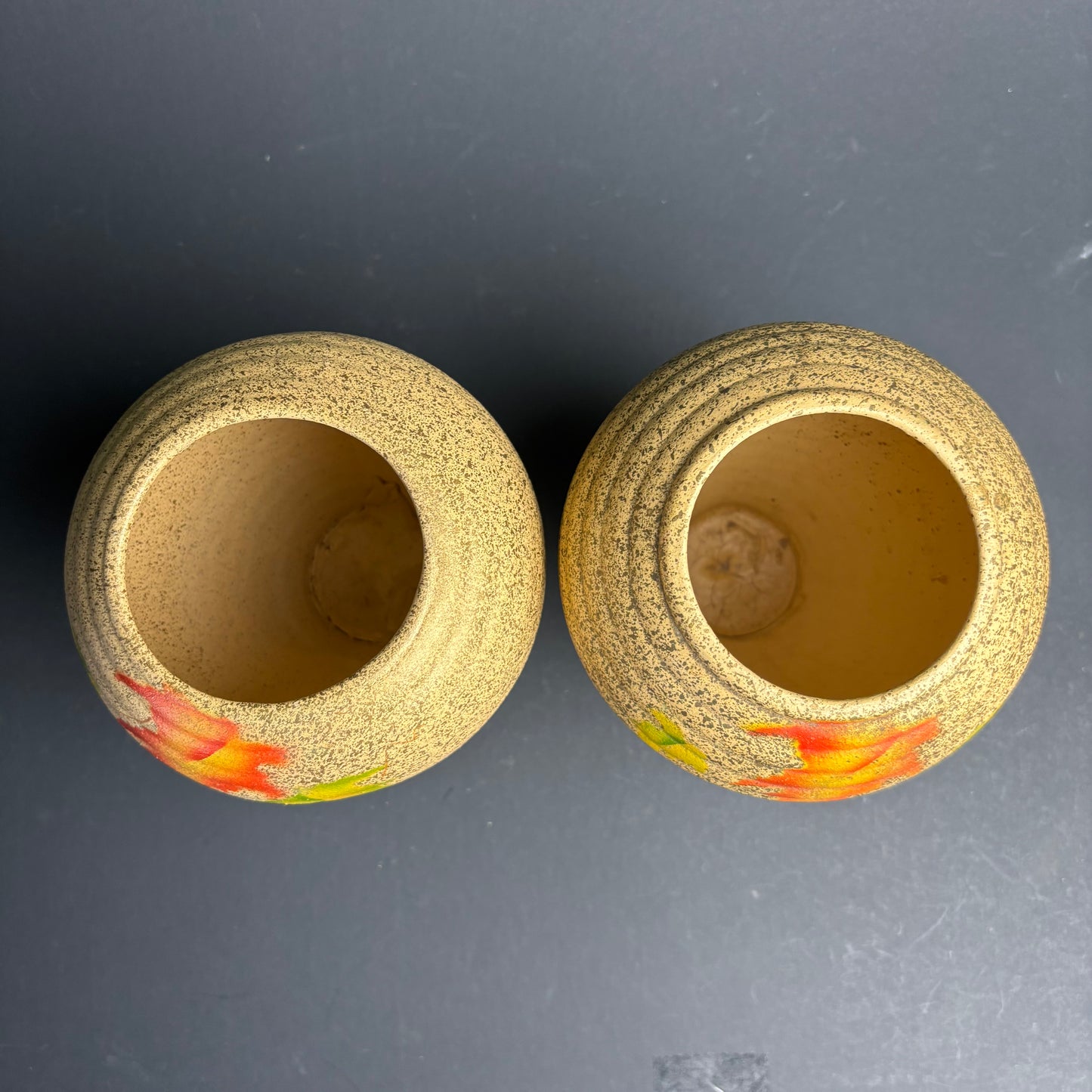 Pair Vintage English Pottery Vases – Mid Century Maple Leaf