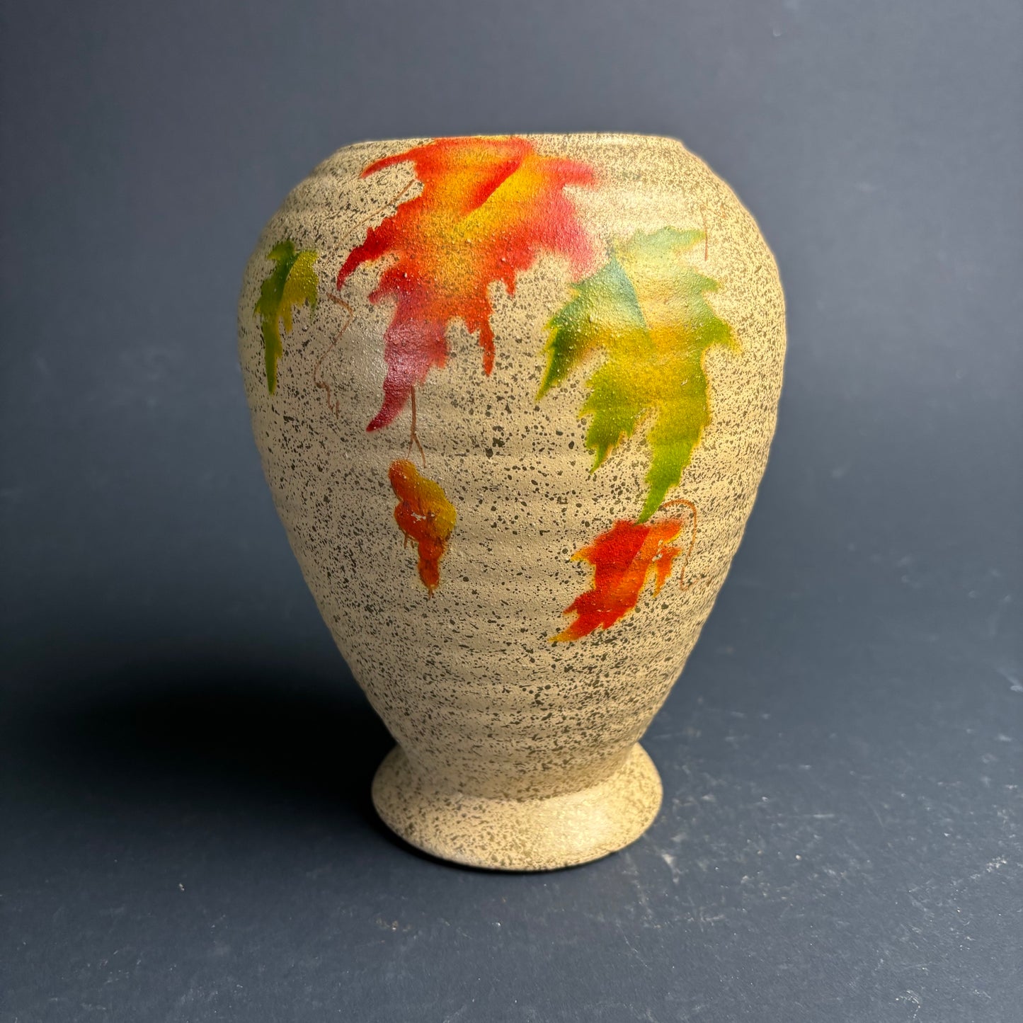 Pair Vintage English Pottery Vases – Mid Century Maple Leaf