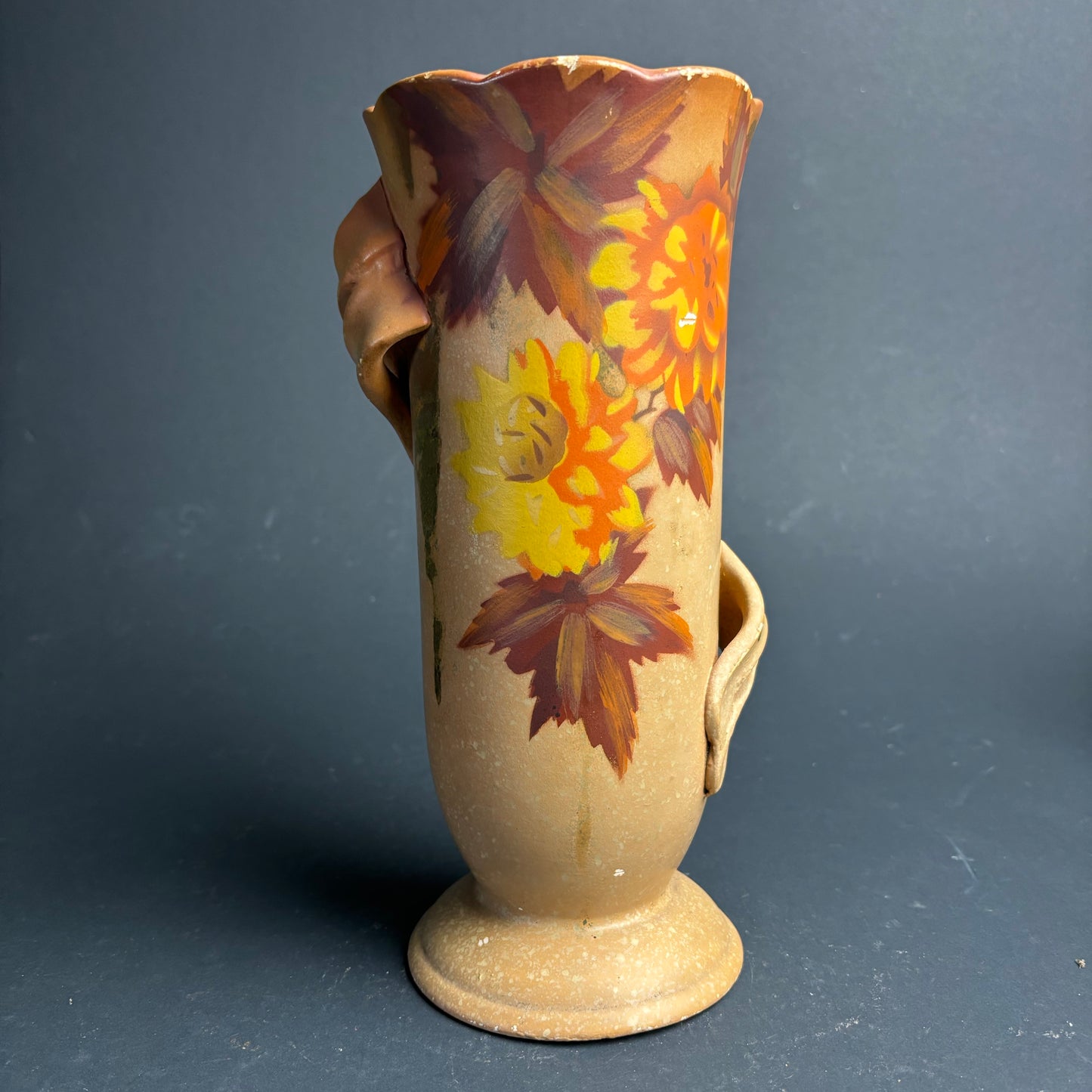 Tall Vintage English Pottery Vase – Floral – Mid Century