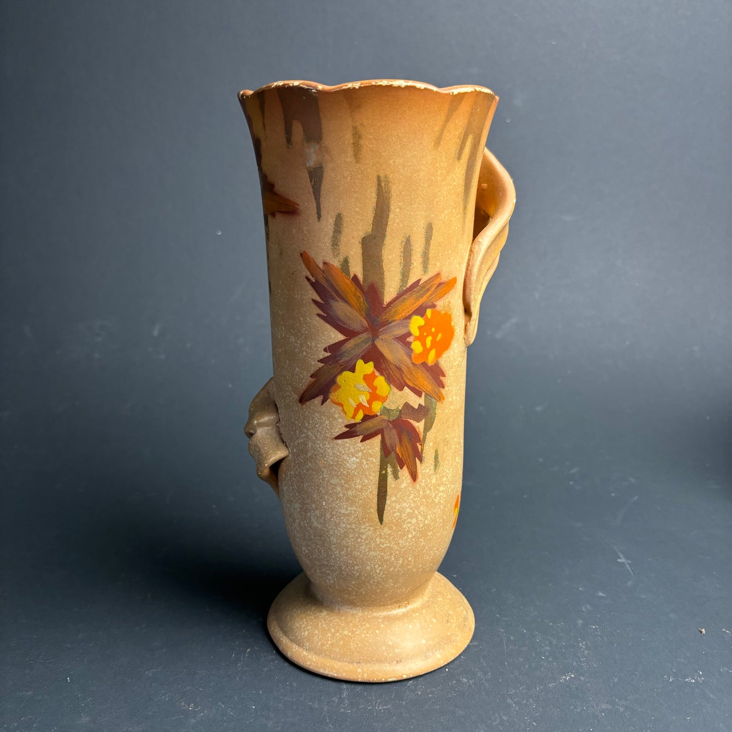 Tall Vintage English Pottery Vase – Floral – Mid Century