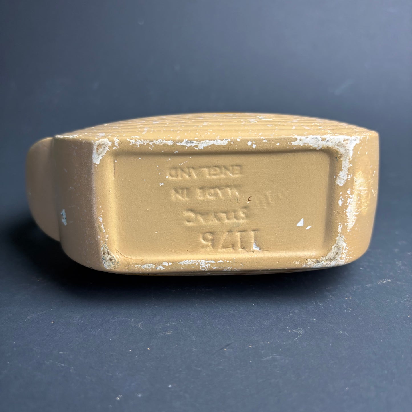 Vintage English Pottery Jug – Flat “Pancake” Form – Hand Painted Leaves