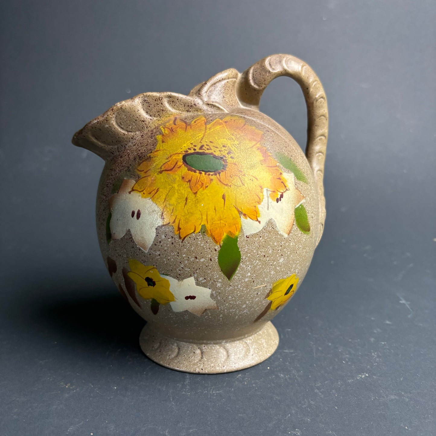 Vintage English Pottery Jug – Hand Painted Sunflower – Cottage Style Vase