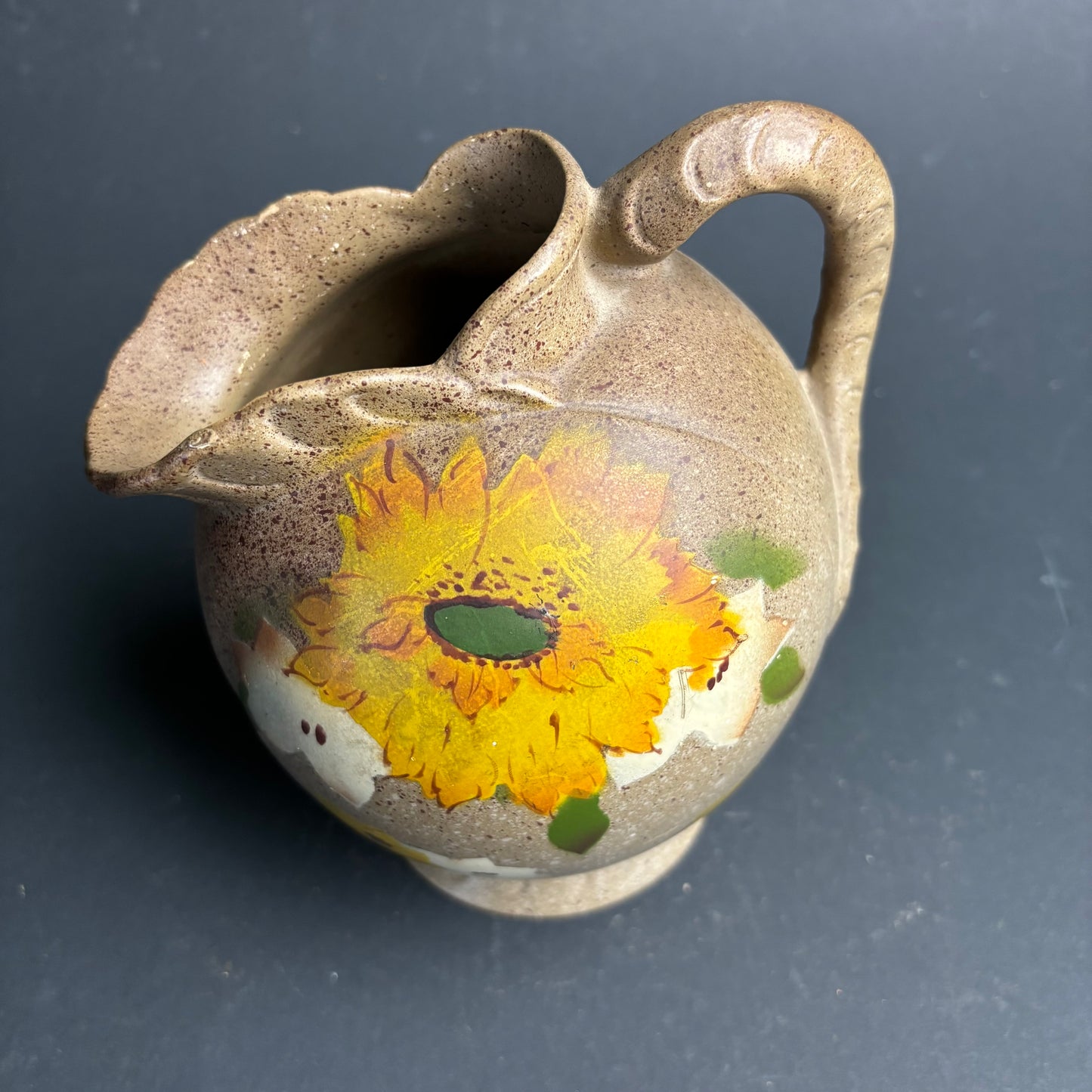 Vintage English Pottery Jug – Hand Painted Sunflower – Cottage Style Vase