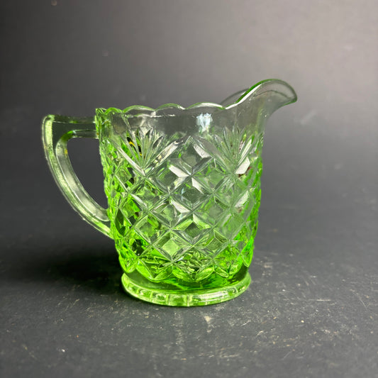 Vintage Green Glass Cream Jug – Pressed Glass