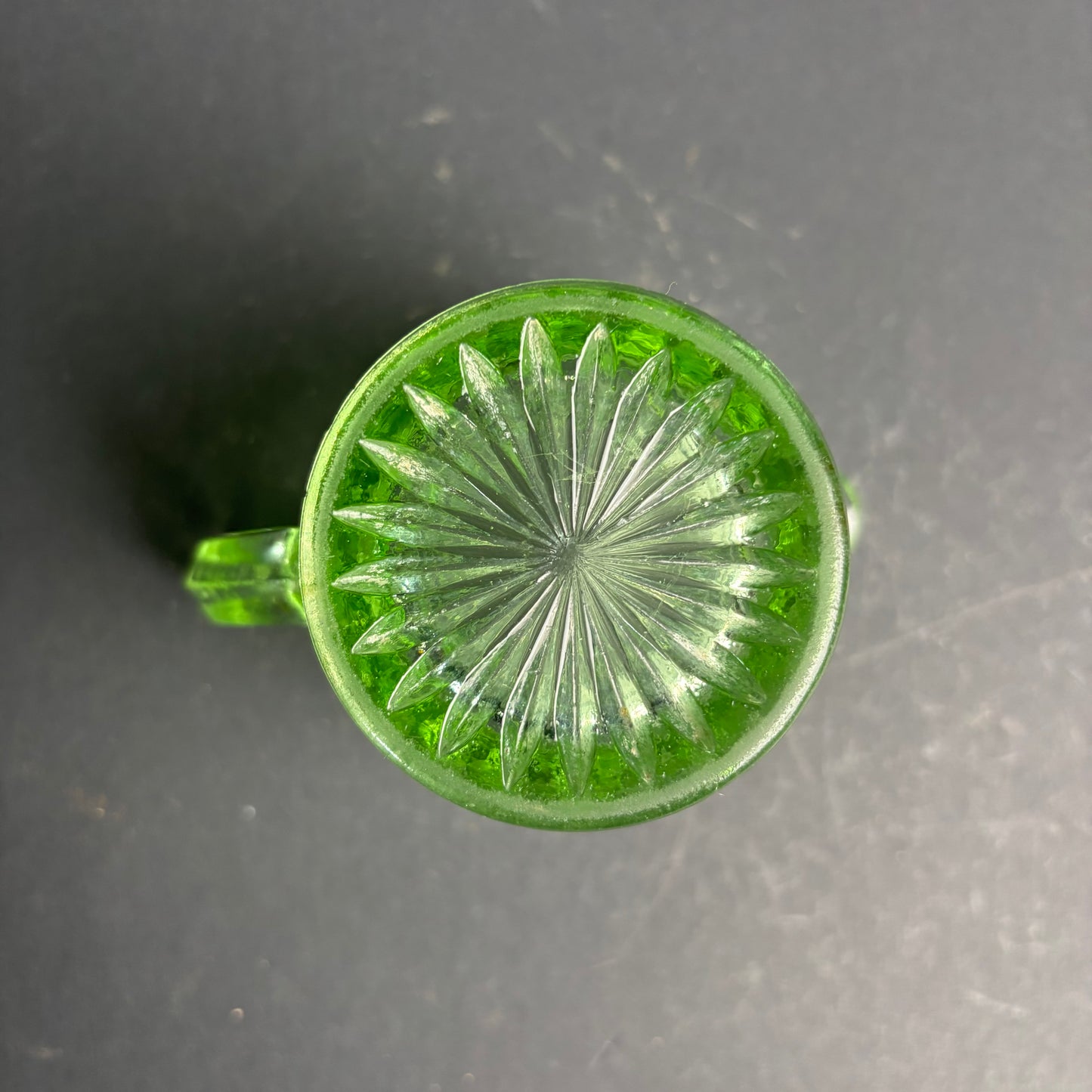 Vintage Green Glass Cream Jug – Pressed Glass