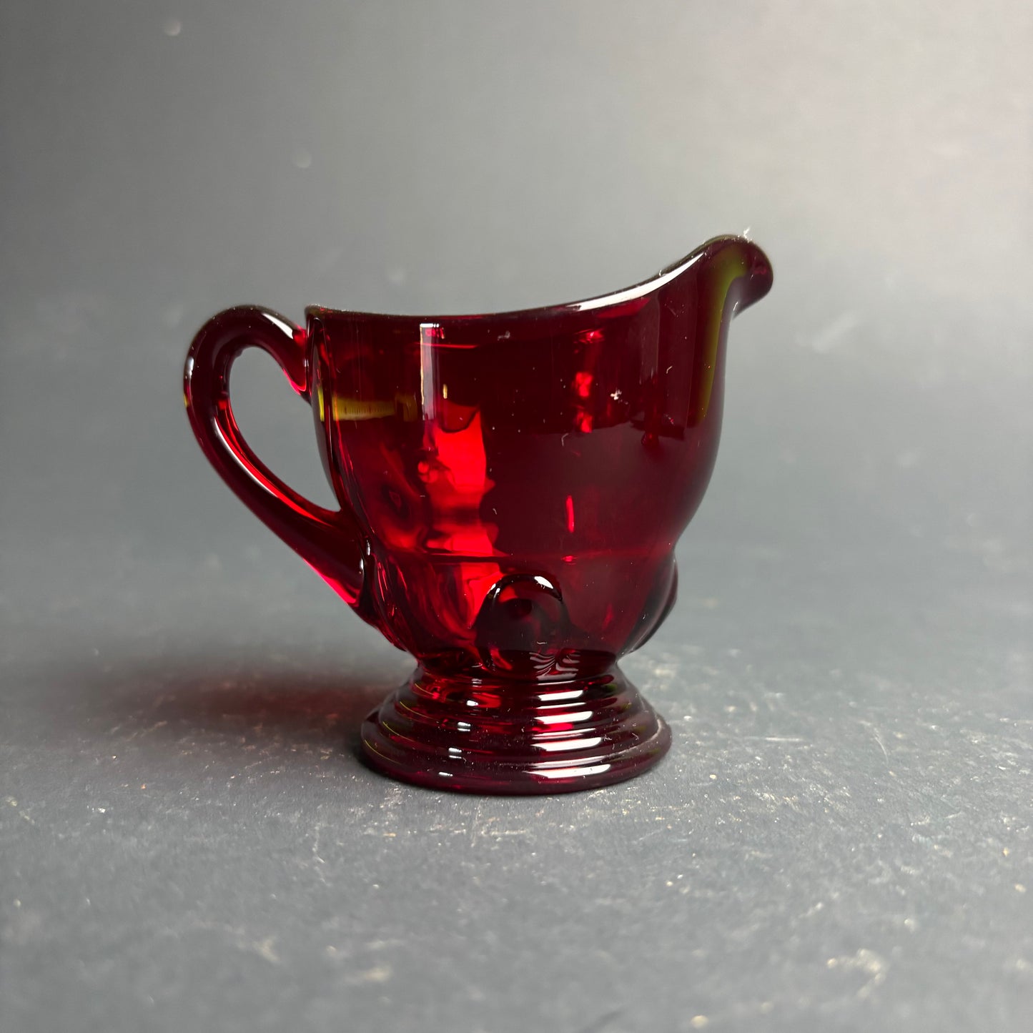 Vintage Martinsville Glass Moondrops Ruby Cream & Sugar Set c.1930s