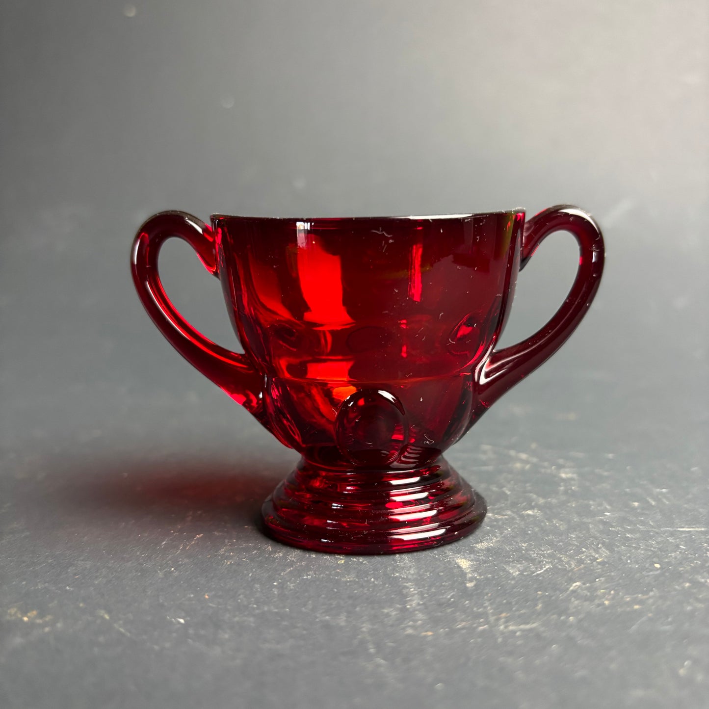 Vintage Martinsville Glass Moondrops Ruby Cream & Sugar Set c.1930s