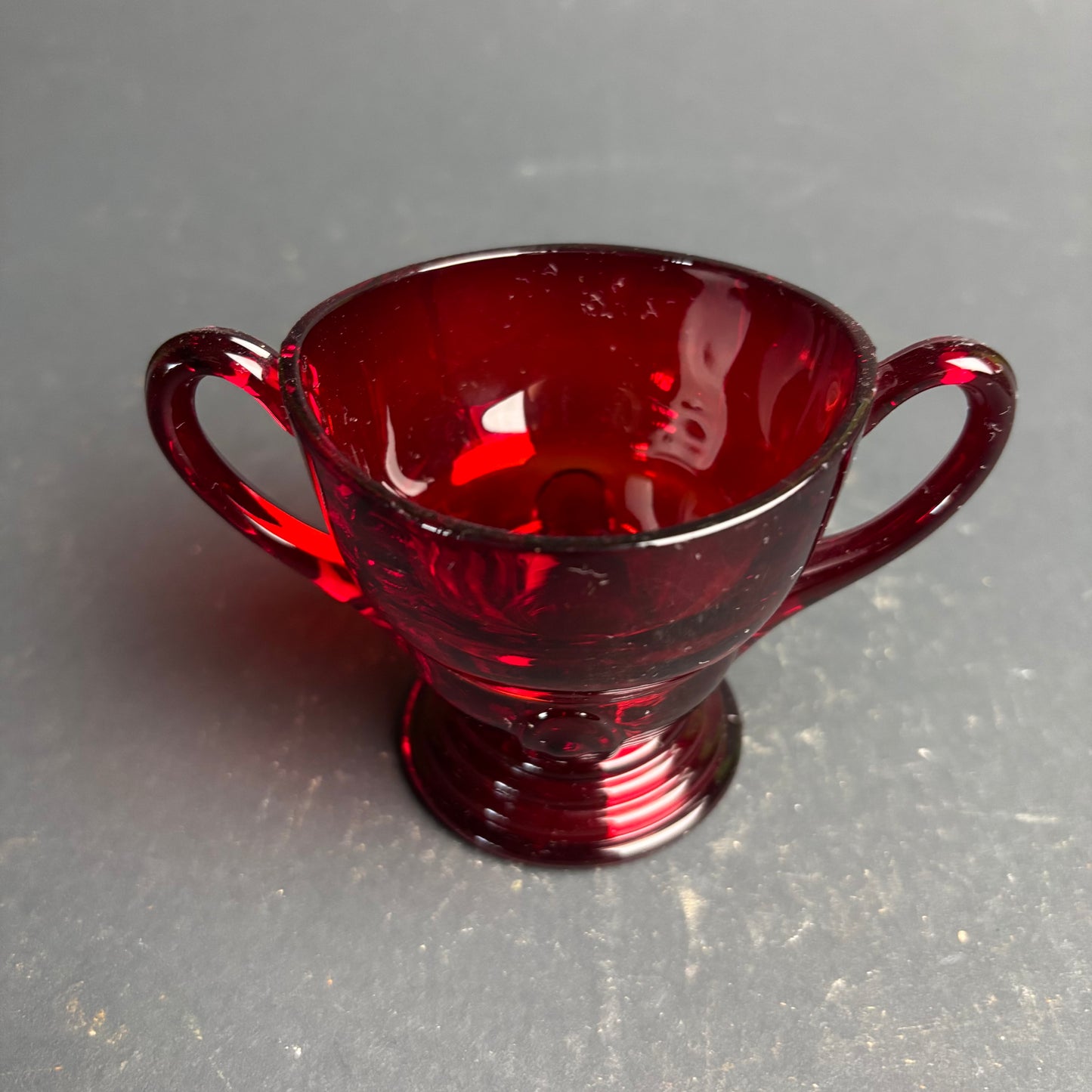 Vintage Martinsville Glass Moondrops Ruby Cream & Sugar Set c.1930s