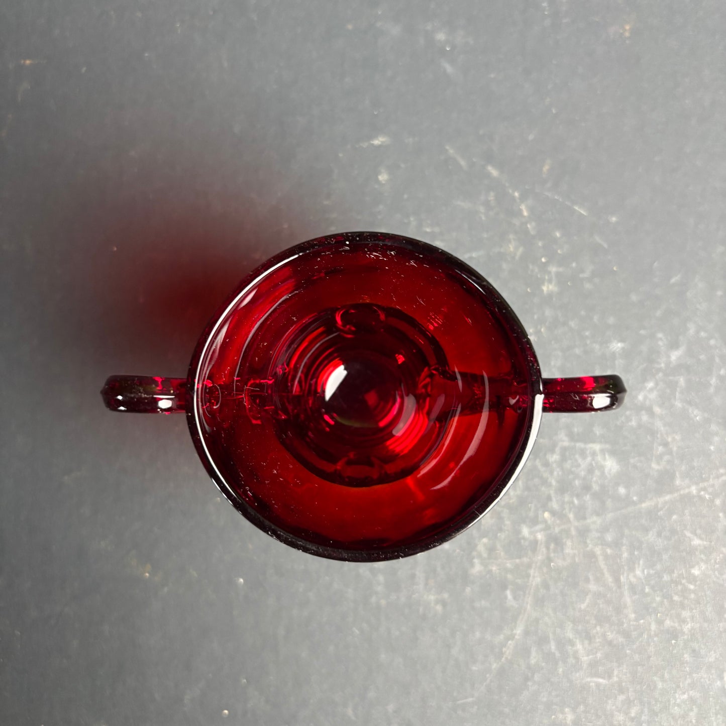 Vintage Martinsville Glass Moondrops Ruby Cream & Sugar Set c.1930s